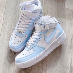 High light blue and white Air Force 1’s